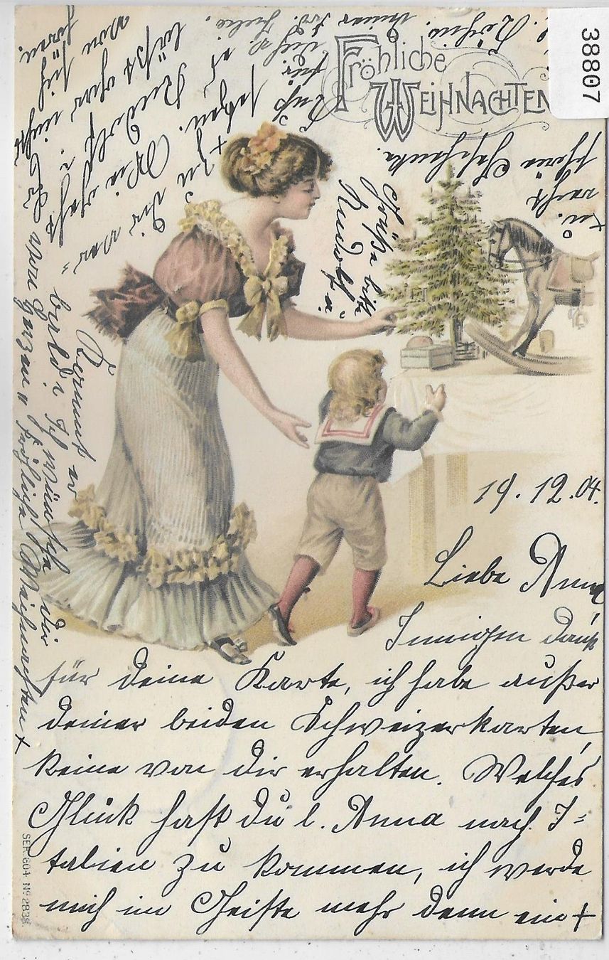 Ansichtskarten: Fröhliche Weihnachten - Mutter mit Kind - Präge-Litho – Gebraucht aus Ettingen von Kartenplanet