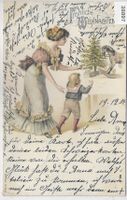 Fröhliche Weihnachten - Mutter mit Kind - Präge-Litho