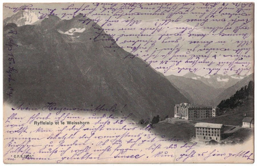 Cartoline postali: Ryffelalp et le Weisshorn, circulée 1904 – Usato da Frauenfeld venduto da POML