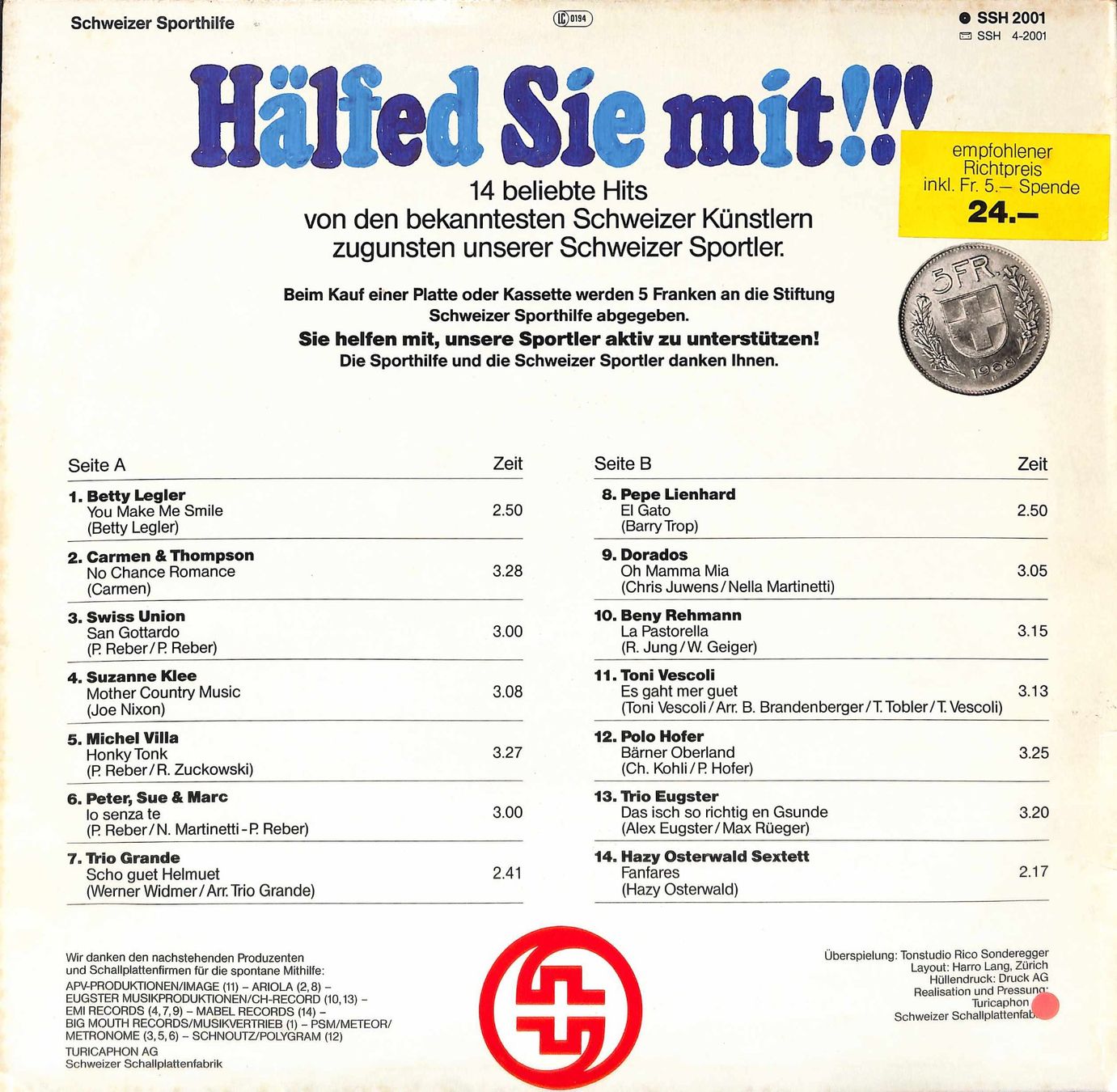 Dischi in vinile: LP: Hälfed Sie mit - 14 beliebte Schweizer Hits – Usato da Trimmis venduto da Dres2 1