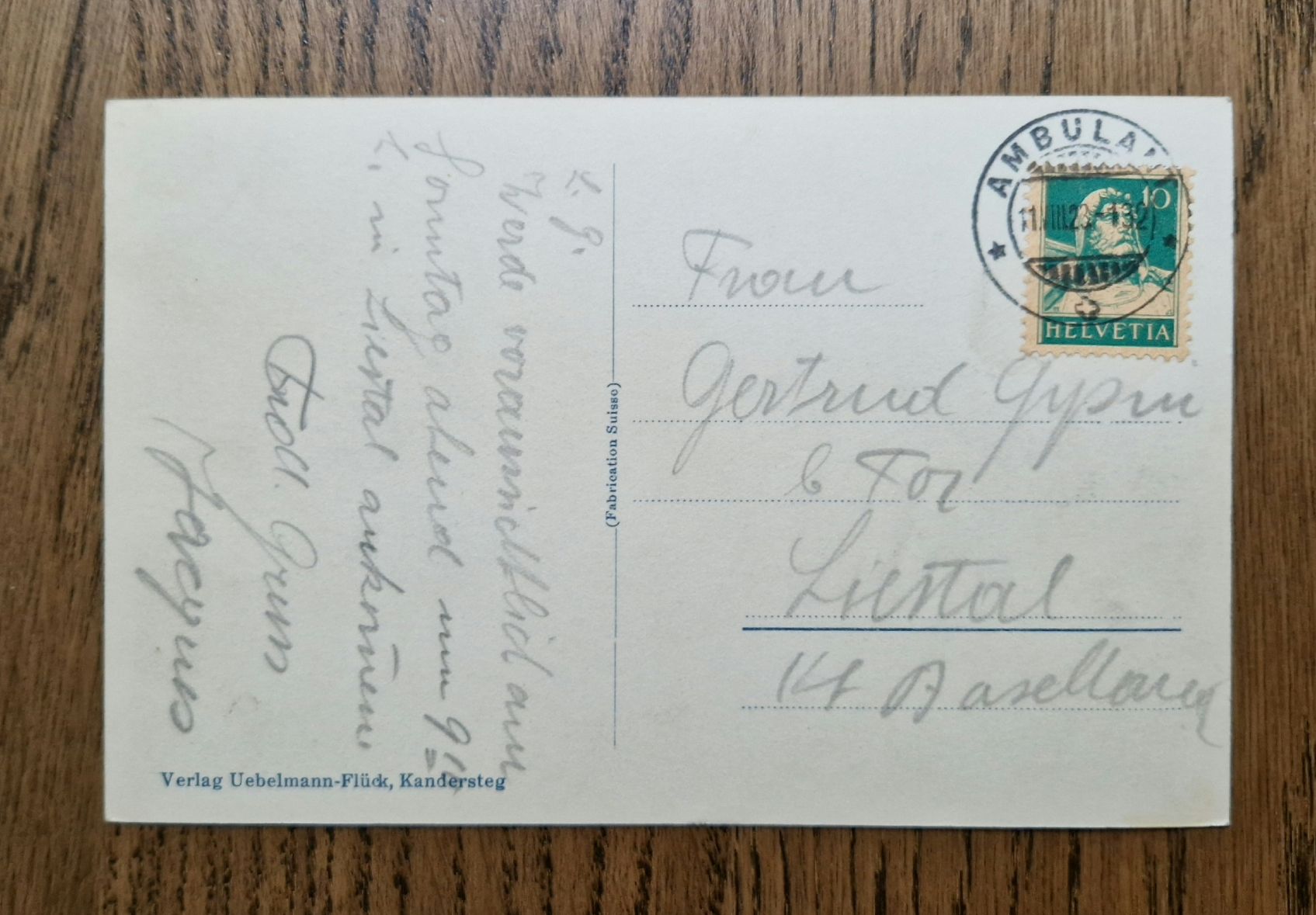 Cartoline postali: Oeschinensee 1923 – Usato da Ebikon venduto da Donar50 1