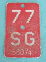 Fahrradnummer Velonummer SG 77
