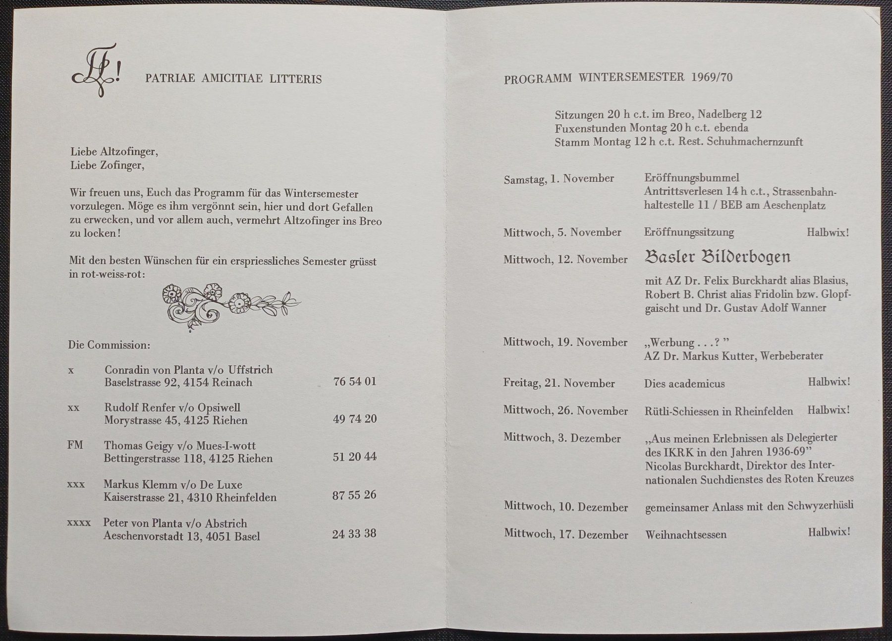 Cartoline postali: Programm ZOFINGIA Studentika 1969 Zofingen STUDENTEN – Usato da Brittnau venduto da simionius 2