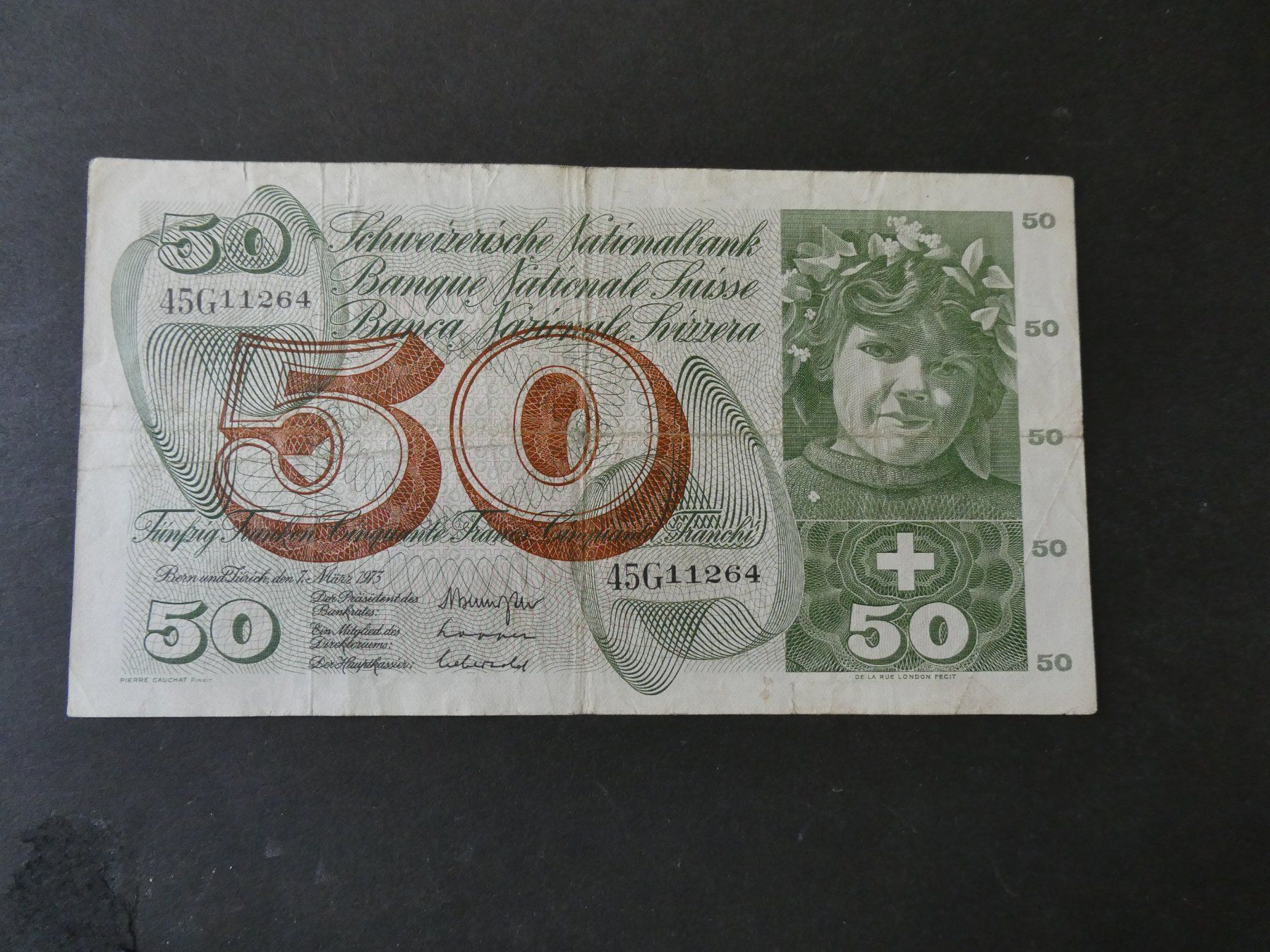 Banknoten: Schweiz 1973, 50 Franken – Gebraucht aus Hinterforst von Rohusri