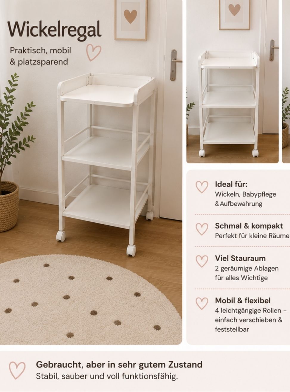 Wickeltisch & Zubehör: Wickelregal mit Rollen gutem Zustand – Gebraucht aus Bülach von CaatyL