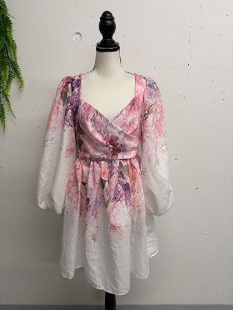 Neues Lady Politan Kleid Blumenmuster M/L rosa weiss