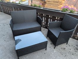 Gartentisch-Gruppe Rattan mit Glasplatte