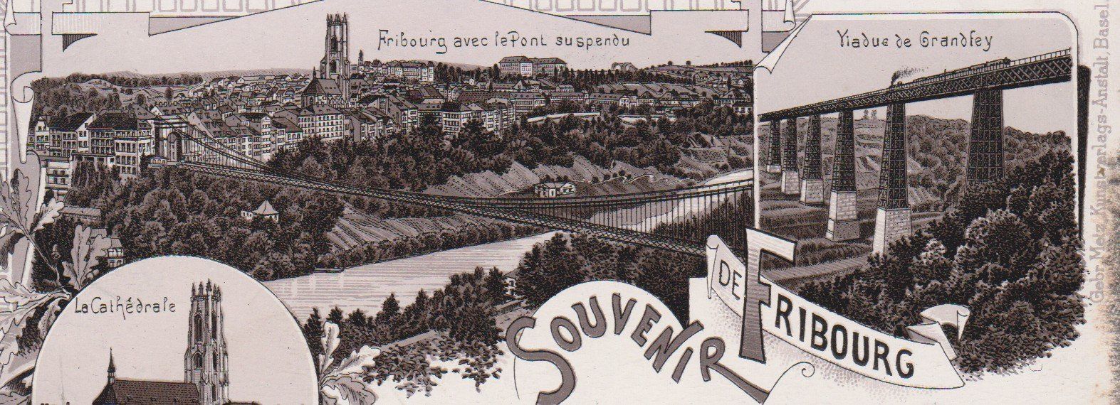 Cartoline postali: Fribourg   -   alte Litho - Ansichtskarte von 1899 – Usato da Vitznau venduto da Ropaku 1