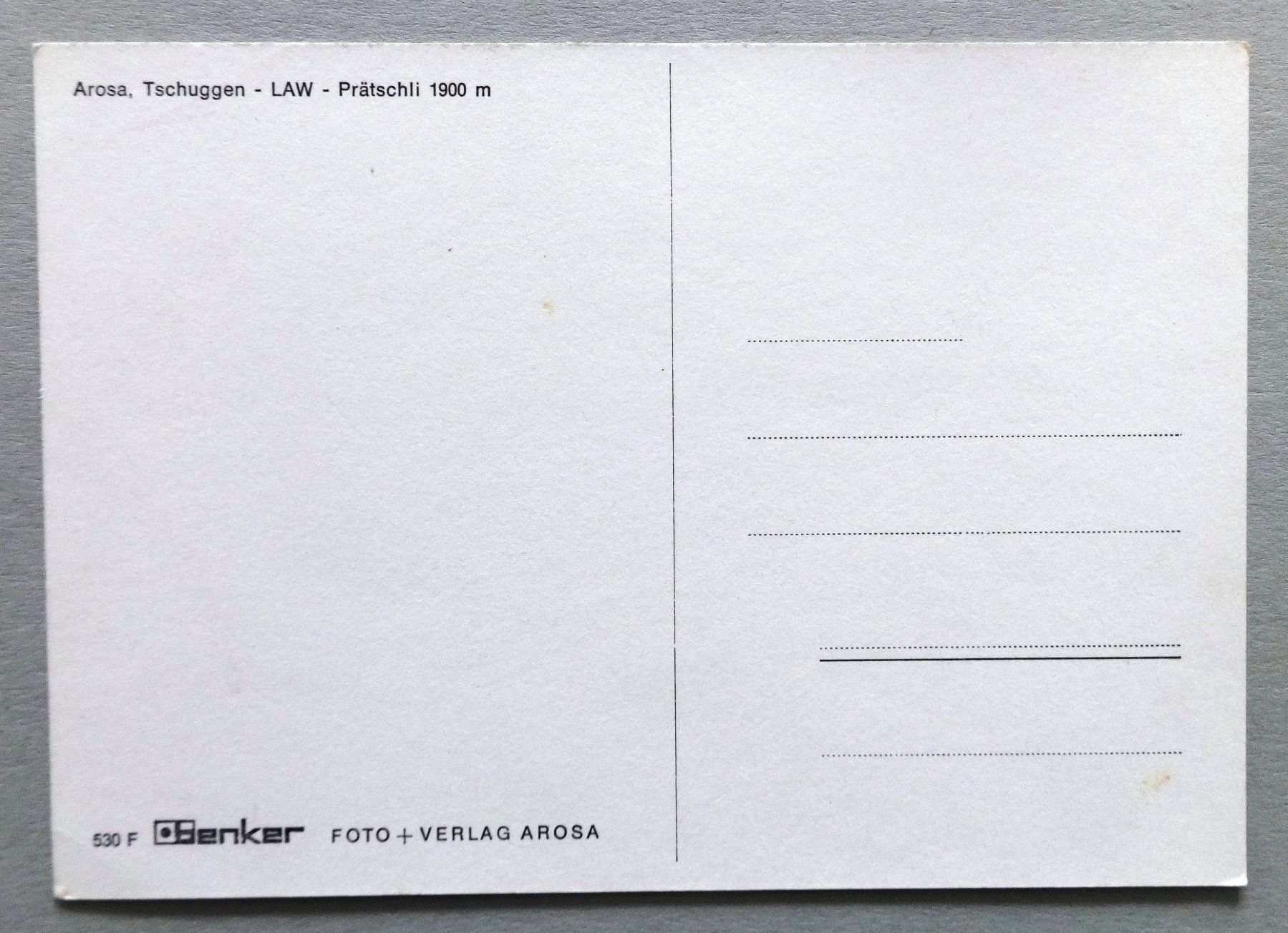 Cartoline postali: Arosa, Tschuggen - LAW - Prätschli 1900 m – Usato da Fétigny venduto da Billy2miny 1