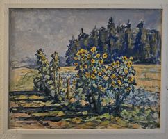 Heini Waser, Gemälde "Pflanzplätz mit Sonnenblumen", 1990