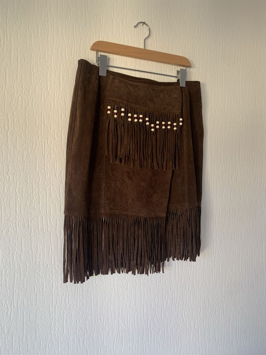 Gonne: Jupe daim marron - western - franges et perles - L – Usato da Lausanne venduto da Xiaoxi 1