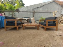 Gartensitzgruppe 2 Sofa 1 Tisch Teak Holz Garten Loungemöbel