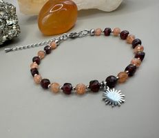 ✨Sonnenstein- Granat mit Edelstahl-Sonnenanhänger! Armband
