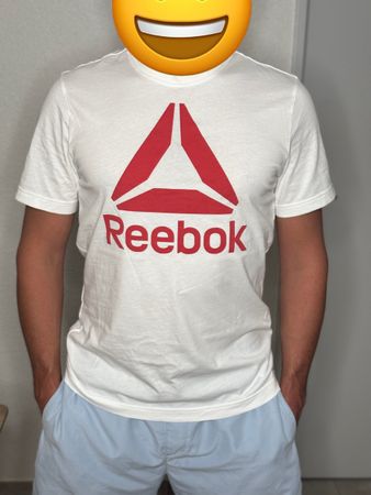 T-shirt Reebok Stacked blanc/rouge, neuf avec étiquette
