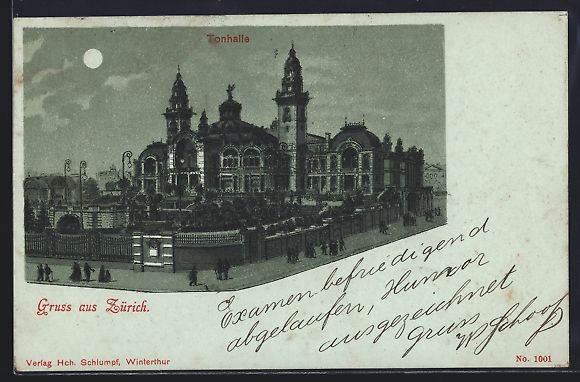 Cartoline postali: Mondschein-Lithographie Zürich, Tonhall – Usato da Berlin venduto da bartko-reher