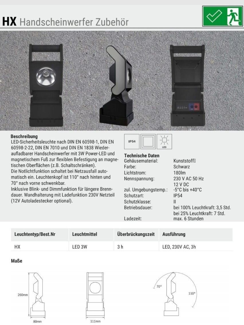 Lampen: LED Handscheinwerfer HX 3W LED Akku LED-Sicherheitsleuchte – Neu und originalverpackt aus Zürich von eymen20 7
