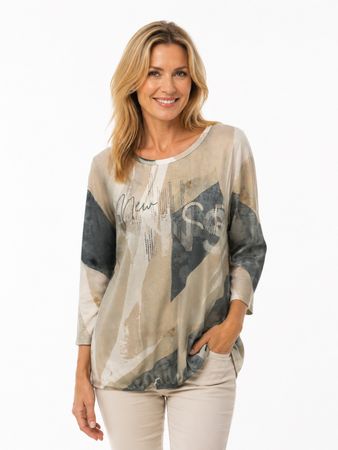 Rabe Shirt aus Baumwolle&Modal Gr. 42 Strass beige grau