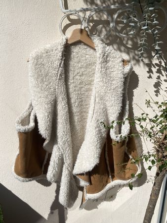 Gilet femme imitation suède sherpa blanc brun taille unique