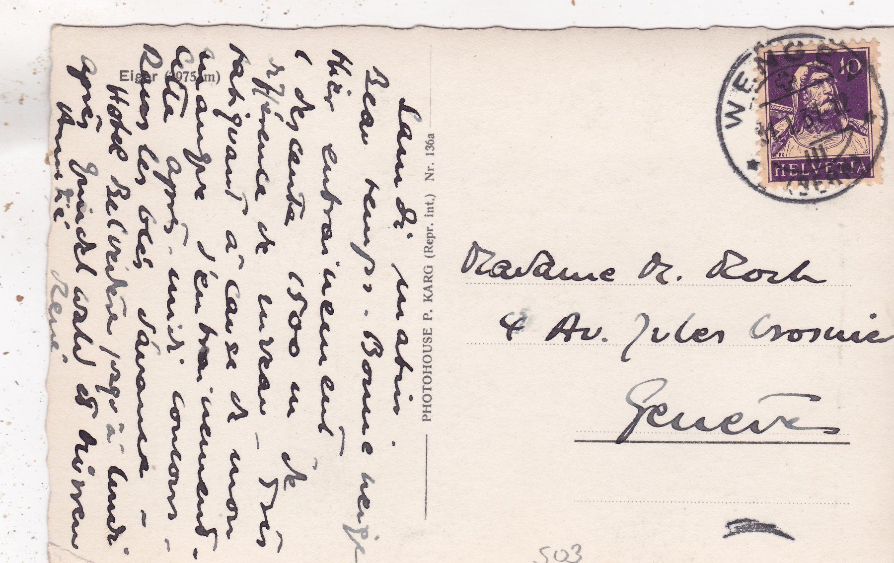 Ansichtskarten: Eiger 1931 – Gebraucht aus Herisau von Lisegrat2008 1