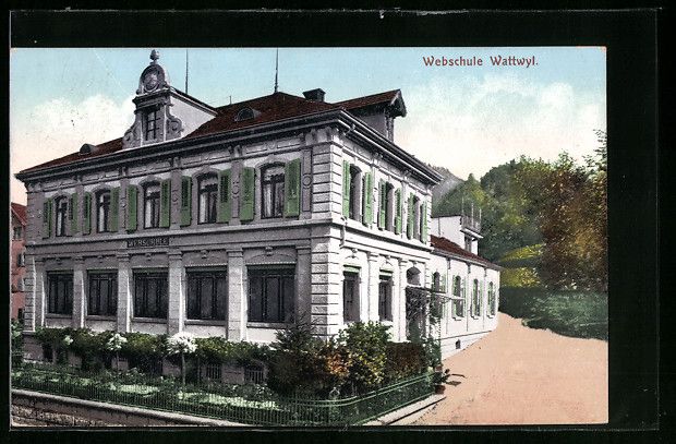Cartoline postali: AK Wattwyl, Webschule an der Strasse – Usato da Berlin venduto da bartko-reher