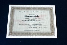 Original Stamm-Aktie VEREINIGTE HUTTWIL - BAHNEN / VHB 1944