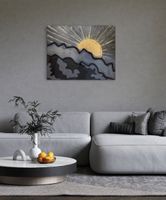 Gemälde Bergsonne Abstrakt Modern Grau-Gold 80x100cm