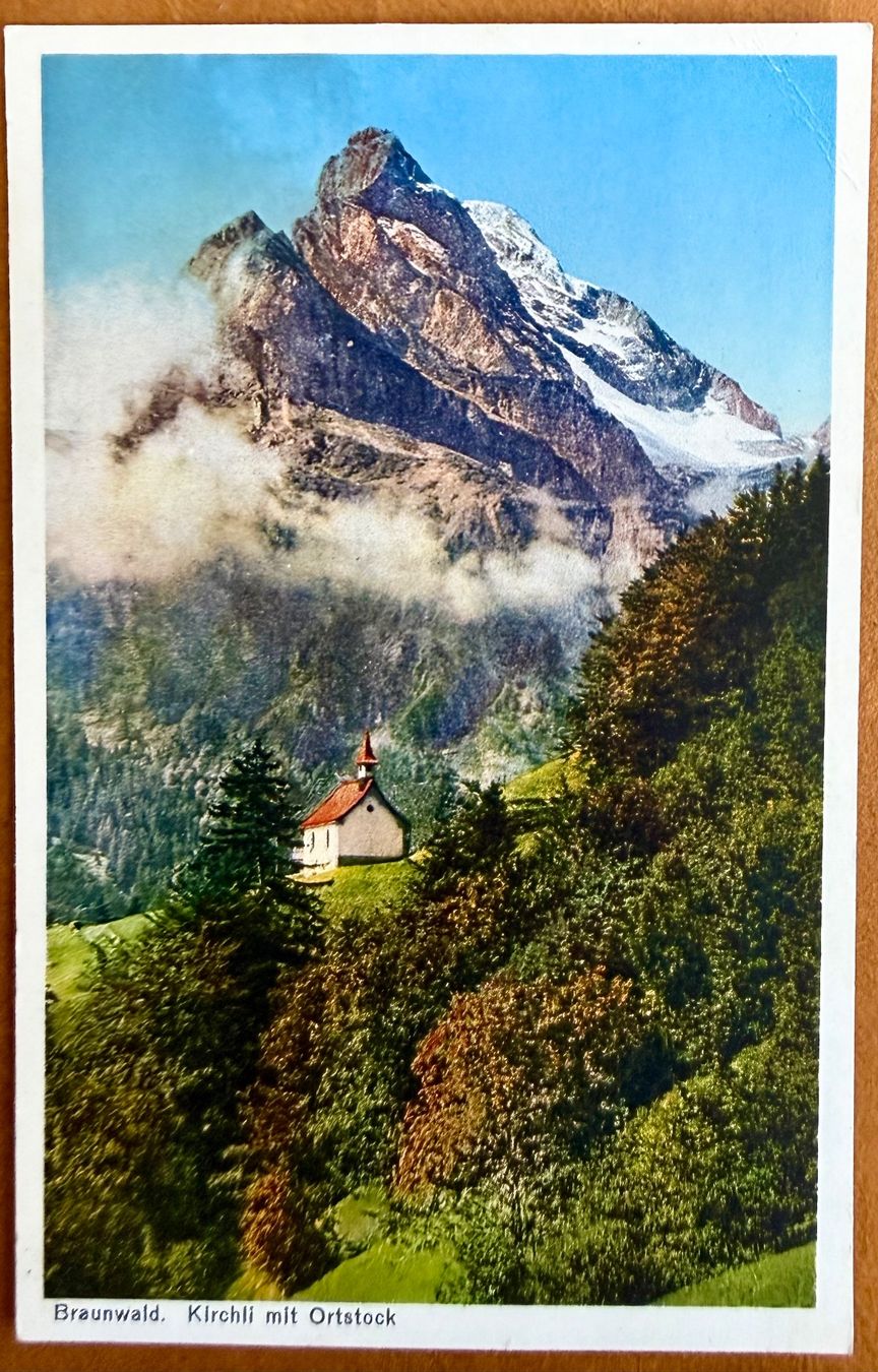 Cartoline postali: Braunwald - Kirchli mit Ortsock 1933 – Usato da Lutry venduto da Ediego