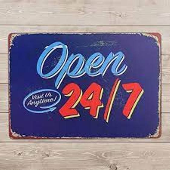 Insegne: Rusty Blechschild - OPEN24/7-BLAU – Nuovo e nell'imballaggio originale da Rupperswil venduto da big-one-sale