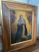 Ölgemälde "Madonna im Wolkenhimmel", Holzrahmen, antik