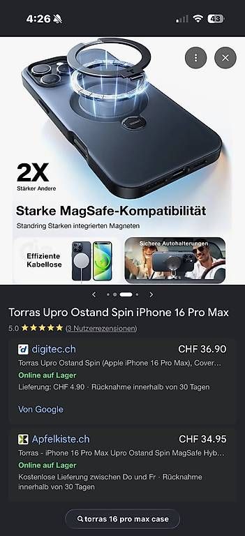 Telefoni: TORRAS MagSafe Hülle iPhone 16 Pro Max mit Standring – Usato da Zürich venduto da Billybald_Baldalt 4