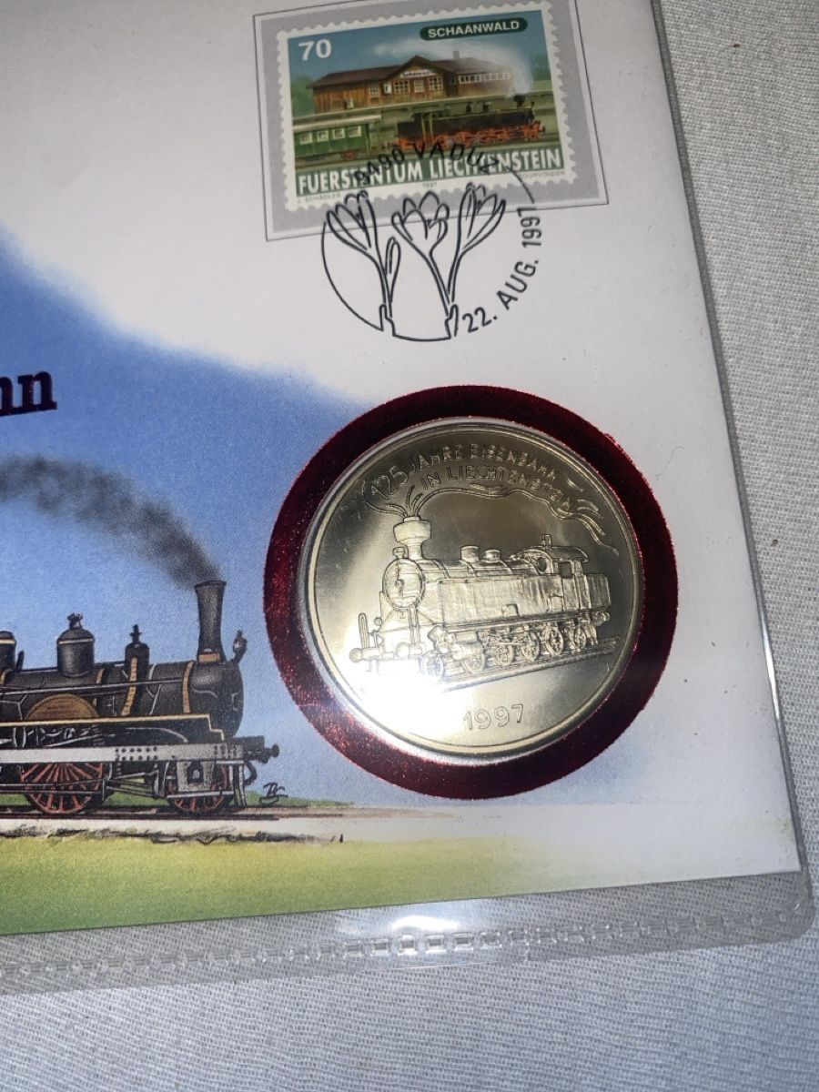 Tutti le monete: Numisbrief mit Münze 125 Jahre Eisenbahn Lichtenstein, 1997 – Usato da Dornach venduto da kil_rc55 2