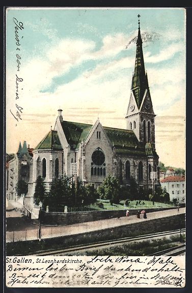 Cartoline postali: AK St. Gallen, St. Leonhardskirche, 1907 – Usato da Berlin venduto da bartko-reher