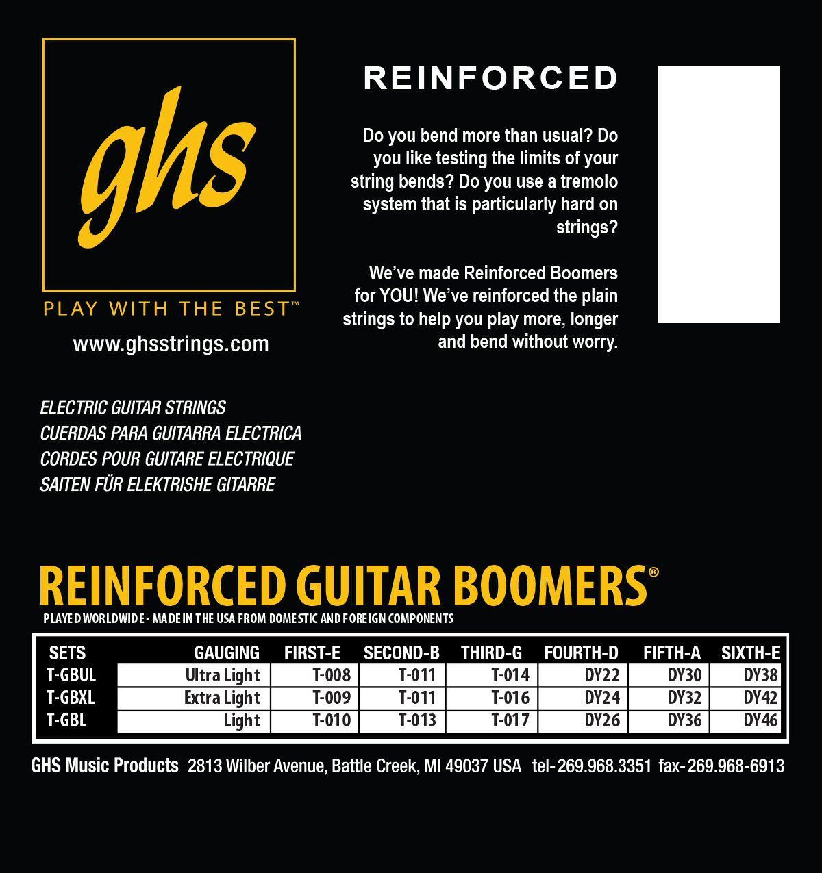 Musikinstrumente: GHS Electric Guitar Strings Set - Reinforced Boomers – Neu und originalverpackt aus Zofingen von Rodeln 1