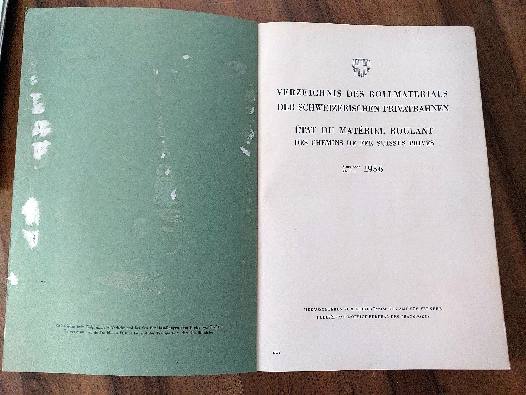 Libri: Verzeichnis Rollmaterial Schweizer Privatbahnen - 1956 – Usato da Schönenwerd venduto da Steidi 1