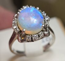 Gold Ring 18 kt Kristall Opal Brillanten 750 Gold Gr 57