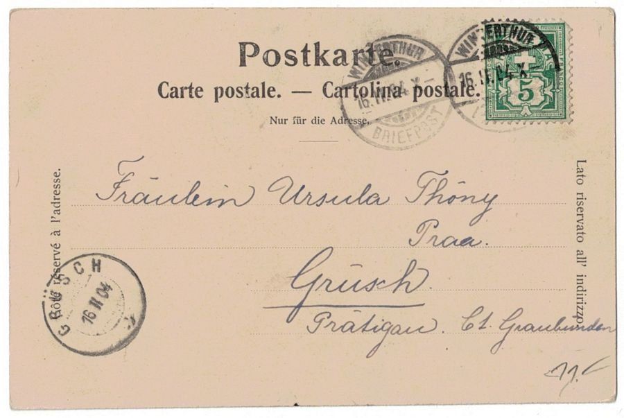 Cartoline postali: Gruss aus Winterthur, Stadtkirche, gelaufen 1904 – Usato da Frauenfeld venduto da POML 1