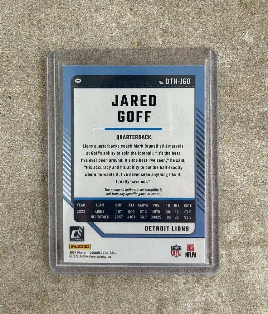 Panini Cartes à collectionner: 2024 Panini Donruss Jared Goff patch 💙🦁 – D'occasion à Chavannes-des-Bois par tr_sportscards 1