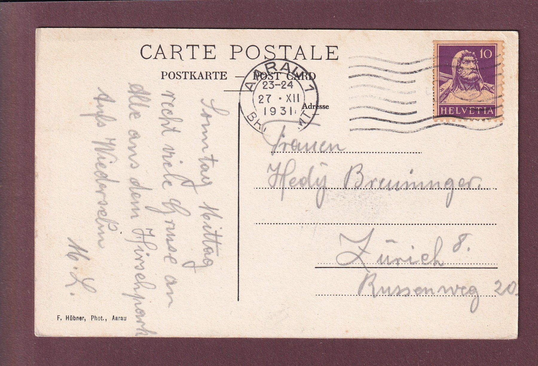 Ansichtskarten: Wildpark AARAU - Damhirsche - 1931 – Gebraucht aus Pully von nicecards 1