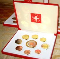 SCHWEIZ ECU SET PROBE MIT ORIGINAL BOX TOP 9 MÜNZEN !!!!!!!!