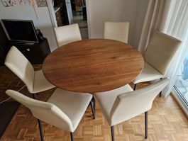 6 Esszimmerstühle Echtleder Rio creme Metallbeine gebraucht
