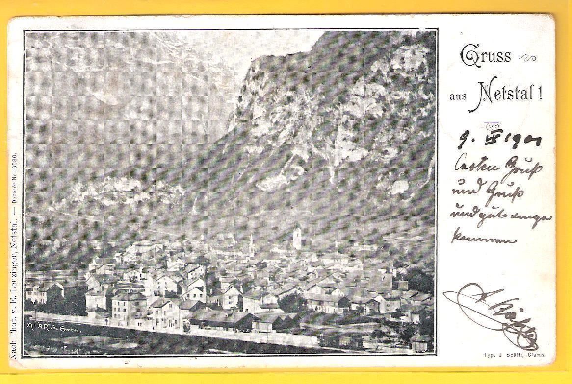 Cartoline postali: 9.4.1901 Litho Gruss aus Netstal Glarus-Flugbild/selten – Usato da Zürich venduto da Hagliweg 1