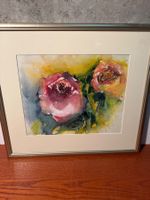 Watercolor painting roses framed 50x40cm good condition