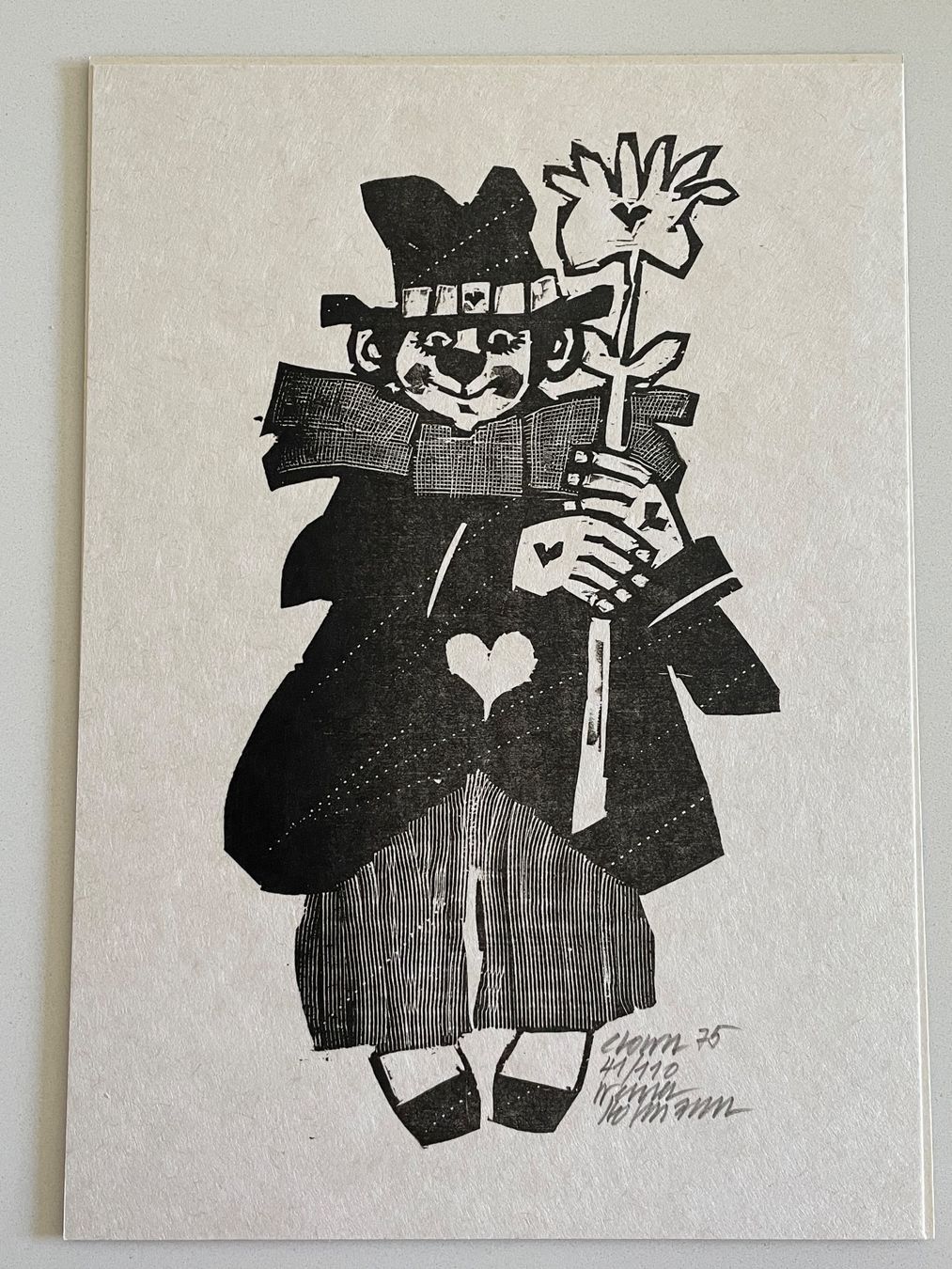 Xilografie: Werner Hofmann Holzschnittdruck - Clown 75 – Usato da Zürich venduto da plumita