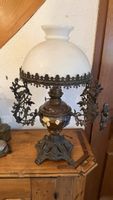 Antike Petroleumlampe aus Bronze und Majolika