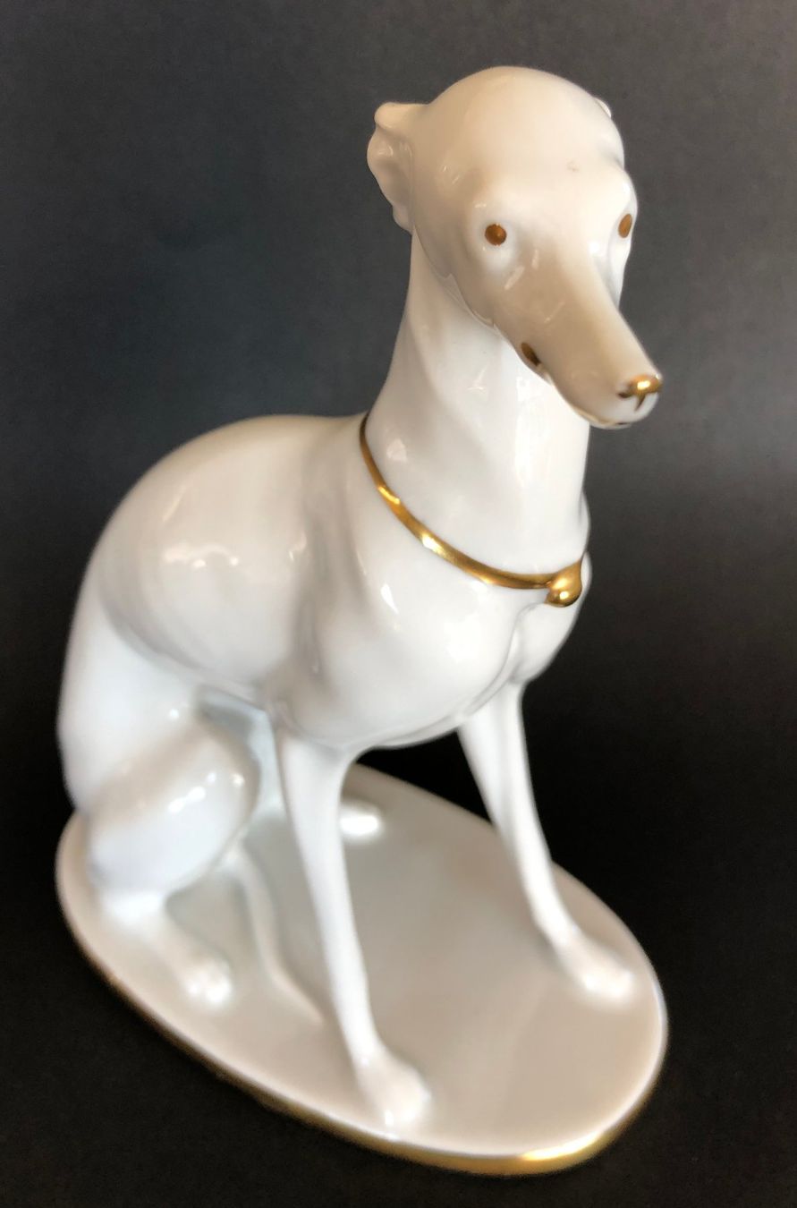 Statuette: Sitzender Barsoi - Russischer Windhund - Greyhound - Pfeffer – Nuovo (secondo la descrizione) da Appenzell venduto da Zimiuno