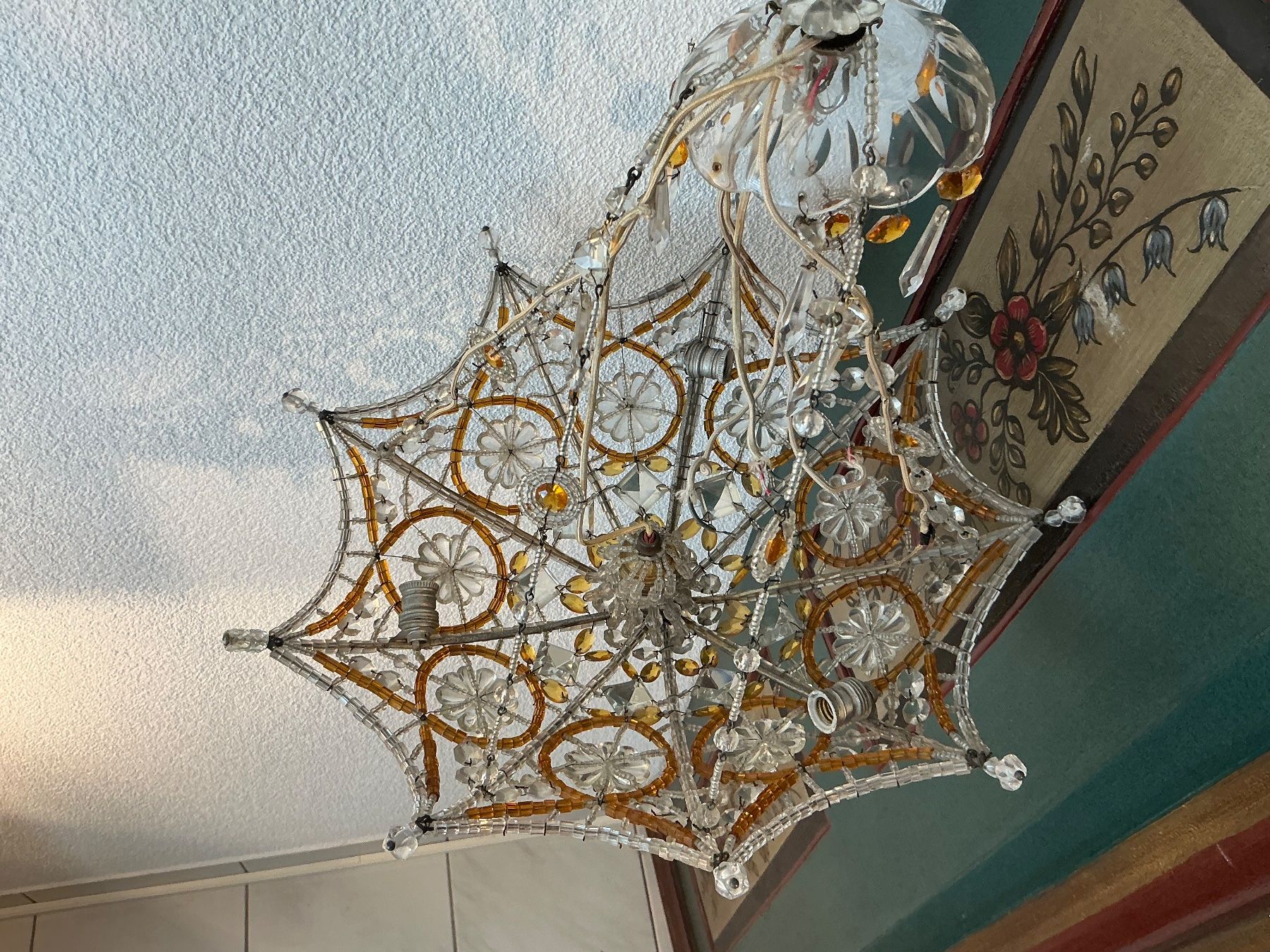 Lampadari & plafoniere: Antike Deckenlampe Murano - Blumen dreifarbig – Usato da Naters venduto da seidengut 1