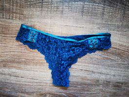 Blaue Spitze Tanga mit Schnürung - Dessous, Grösse S