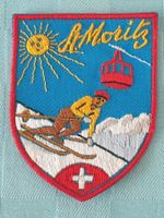 Vintage Badge Wappen St. Moritz Bahn ST. GALLER STICKEREI