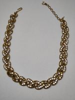 Collier Choker Trifari Vintage Feuillage Strass Doré #C5