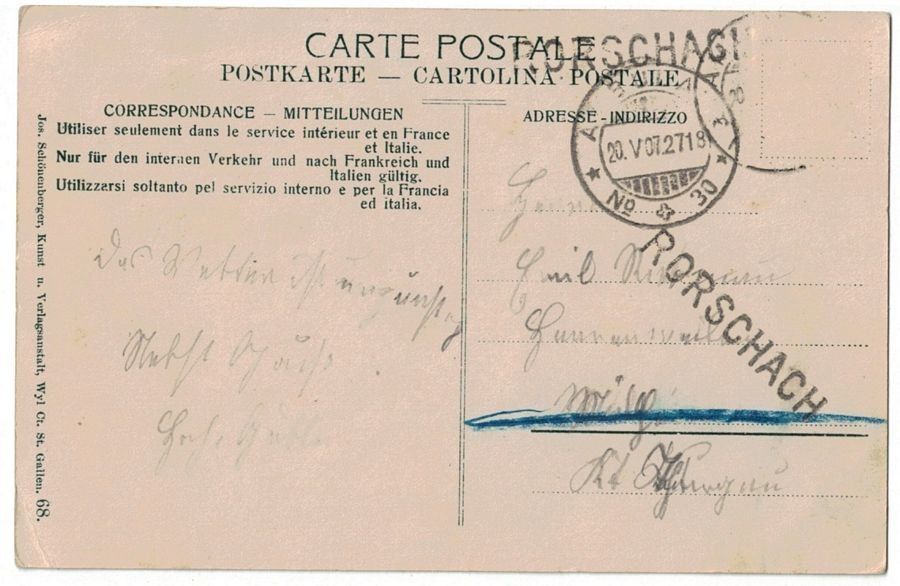 Cartoline postali: Rorschach, Totalansicht, Stabstempel, gelaufen 1907 – Usato da Frauenfeld venduto da POML 1